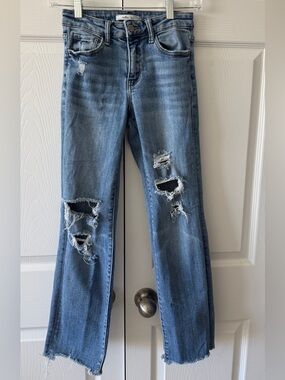 Willow & Root Straight Leg Distressed Jeans in Light Blue